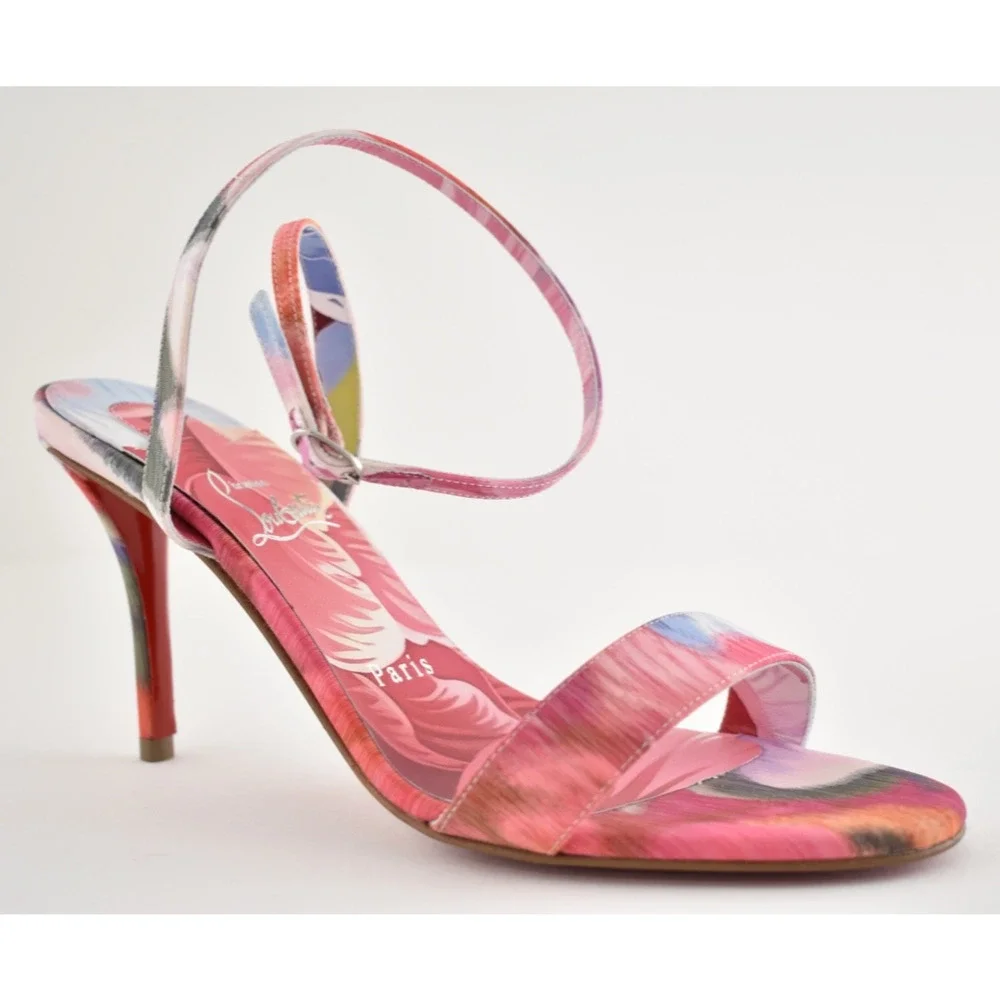 Christian Louboutin Miss Z Sandal 80 Pink Floral Ankle Strap Sandal Heel Pump 36